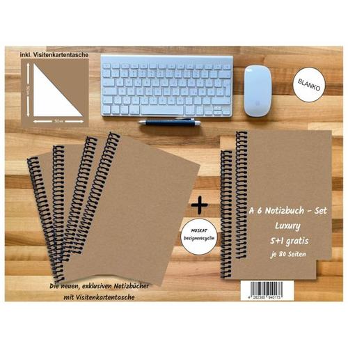 A 6 Notizbuch – Set, 4+2 gratis, Luxury 80 Seiten MUSKAT Designerecycling, blanko