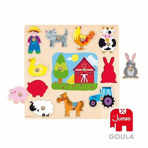 Goula D53025 - Holzpuzzle Silhouetten Bauernhof, 12-teilig - Goula / Jumbo Spiele