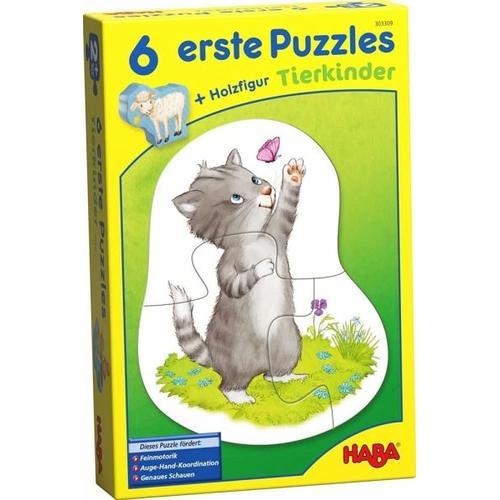 HABA 1303309001 - 6 Erste Puzzle Tierkinder, 2/3/4 Teile + Holzfigur - HABA Sales GmbH & Co. KG