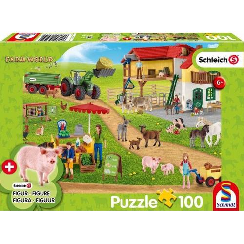 Schmidt 56404 - Schleich, Farm World, Bauernhof und Hofladen, Puzzle mit Figur, 100 Teile - Schleich / Schmidt Spiele