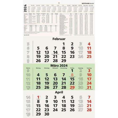 3-Monatskalender Recycling 2024 – 29,7×48,8 cm – mit Kopftafel und Datumsschieber – Blauer Engel – Mehrmonatsplaner – 956-0700