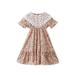 ZRBYWB Summer New Puff Sleeve Lace Collar Floral Print School Home Party Girls Dress Fashion Dress Summer Clothes