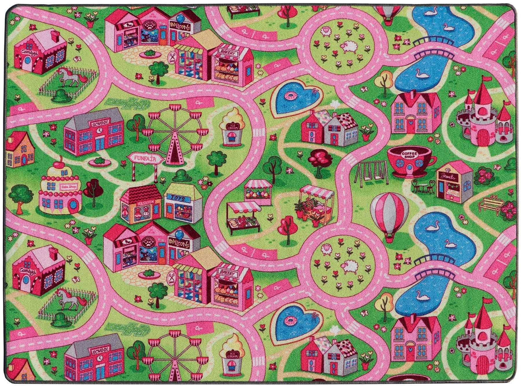 Kinderteppich "SWEET CITY, Made in Belgium", bunt, B:95cm H:5mm L:133cm, Polyamid, PRIMAFLOR-IDEEN IN TEXTIL, Teppiche, Kinderteppich, Straßen-Spiel-Teppich, Straßenbreite ca. 9 cm, Kinderzimmer