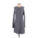 Sol Angeles Casual Dress - Sweater Dress: Blue Tweed Dresses - Women's Size Small