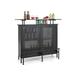 Costway 4-Tier Liquor Bar Table with 6 Glass Holders and Metal Footrest-Black