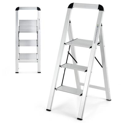 Costway 3-Step Ladder Aluminum Folding Step Stool with Non-Slip Pedal and Footpads-Sliver