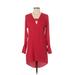 Rebecca Minkoff Casual Dress - High/Low Plunge Long sleeves: Red Print Dresses - Women's Size 2X-Small