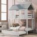 House Bunk Bed with Trundle,Roof and Windows