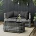 OWSOO 3 Piece Patio Set with Cushions Gray Poly Rattan