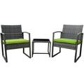 Layla 3-Piece Rattan Bistro Furniture Set -Two Side Handle Bar Chairs With Glass Garden Coffee Table - Green