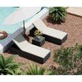 Esmlada Outdoor PE Wicker Chaise Lounge Set Patio Rattan Adjustable Reclining Lounge Chairs with Cushions and Matching Storage Table (Two Chair + one Table)