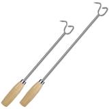 BESTONZON 2pcs Meat Flipper Stainless Steel Grill Tool with Wooden Handle Food Turner