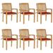 Stacking Patio Chairs with Cushions 6 pcs Solid Teak Wood