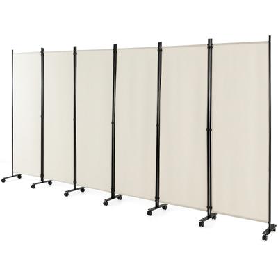 6-Panel Folding Room Divider 6FT Rolling Privacy Screen with Wheels