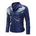 Herrnalise Men s Autumn Winter Long-sleeved Leather Motorcycle Jacket Zipper Coat Long Sleeve Hoodless Faux Leather Outwear & Jackets Blue