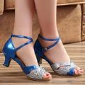 XIAQUJ Women s Indoor Suede Sole 5.5 Cm Medium Heel Fashion Comfortable Latin Dance Shoes Sandals for Women Blue 7.5(39)