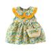 Loopsun Toddler Girl Dress Crew Neck Sleeveless Floral Printing Mini Dress with Bag Two-piece Suit Yellow