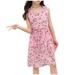 safuny Girls s A Line Dress Clearance Tropical Leaf Floral Plaid Lovely Princess Dress Sleeveless Comfy Fit Round Neck Pleated Swing Hem Holiday Vintage Pink 3-15Y