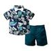 Toddler Little Boys Summer Outfits 2 Piece Summer Short Sleeve Floral Shirt With Shorts Baby Boys Clothes Size 80 Dark Blue