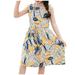 safuny Girls s A Line Dress Clearance Tropical Leaf Lovely Princess Dress Sleeveless Comfy Fit Round Neck Pleated Swing Hem Vintage Holiday Yellow 3-15Y