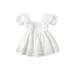 ELF Infant Girl Fly Sleeve Lace Dress Solid Color Hollow Out Ruffles Decor Sweet Dress Casual Party One-Piece Clothes