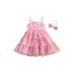 AMILIEe Toddler Girl Summer Sleeveless Dress Tie-Dye Print Mesh Tulle Dress Sundress with Headband