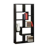 71 Inch Tall Modern Wood Bookcase 8 Shelves Staggered Cube Design Black- Saltoro Sherpi