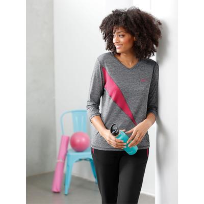 Funktionsshirt CATAMARAN "Funktions-Shirt", Damen, Gr. 44/46, bunt (grau, meliert, pink), 90% Polyester, 10% Elasthan, meliert, gemustert, mehrfarbig, V-Ausschnitt, 3/4-Ärmel, Shirts Image