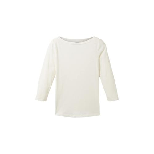 TOM TAILOR Damen 3/4 Arm Shirt mit Bio-Baumwolle, weiß, Uni, Gr. XL