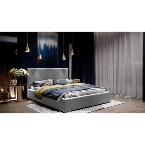 Samtbett 160×200 cm Falgo – Samt Doppelbett mit Bettkasten und Lattenrost – Grau (Riviera 91)