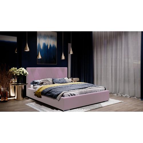 Samtbett 180×200 cm Falgo – Samt Doppelbett mit Bettkasten und Lattenrost – Rosa (Riviera 62)