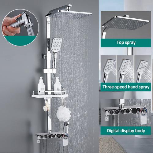 Vinteky – Duschsystem mit Thermostat Regendusche Duscharmatur Duschset Handbrause, Silber