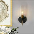 Modern 1-Light Brass Gold Wall Sconce Black Vanity Light with Open Cylinder Clear Glass Shades Wall Light