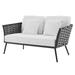 Lounge Loveseat Sofa White Aluminum Metal Fabric Modern Contemporary Outdoor Patio Balcony Cafe Bistro Garden Furniture Hotel Hospitality