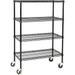 14 Deep x 60 Wide x 69 High 4 Tier Black Wire Shelf Truck with 800 lb Capacity