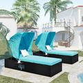 uhomepro 2-Piece Pool Chairs with Cushions and Canopy Patio Chaise Loungers Chaise Lounge Chair Outdoor Set Pool Furniture Couch Cushioned Recliner Chair with Adjustable Back Blue