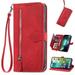 Decase for Samsung Galaxy A13 5G Samsung Galaxy A13 5G Wallet Case for Women Men Durable Embossed PU Leather Magnetic Flip Zipper Card Holder Phone Case with Wristlet Strap Red