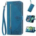 Decase for Samsung Galaxy S21 FE Samsung Galaxy S21 FE Wallet Case for Women Men Durable Embossed PU Leather Magnetic Flip Zipper Card Holder Phone Case with Wristlet Strap Blue