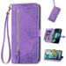 Decase for Samsung Galaxy A32 5G Samsung Galaxy A32 5G Wallet Case for Women Men Durable Embossed PU Leather Magnetic Flip Zipper Card Holder Phone Case with Wristlet Strap Purple