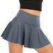 Wenini Womens Skirts Solid Mini Summer Skirt High Waist Pleated Pocket Evening Loose Casual Tennis Skirt Gray M
