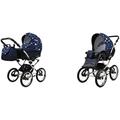 BabyLux Margaret Exclusive 2 in 1 Baby Travel System Pram Stroller Adjustable Detachable Rain Cover Footmuff Newborn to Baby Bearing Wheels Navy Blue Star