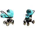 BabyLux Lumio 2 in 1 Baby Travel System Pram Stroller Adjustable Detachable Rain Cover Footmuff Newborn to Baby Polyurethane Foam Tire Mint Gold Frame