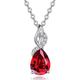 FANCIME 14 Carat Solid White Gold Teardrop Necklace, Ruby Pendant with 925 Sterling Silver Chain, Birthstone Necklace Fine Jewellery Birthday Gift for Women, 16" + 2" Extender