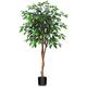 Kazeila Large Artificial Ficus Tree 120cm Tall Artificial Plants Indoor Fake Tree Fake Potted Tree with Natural Wood Trunk and Silk Leaves for Home Office Decor Indoor