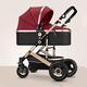 LEIYTFE Adjustable High Landscape Toddler Stroller Bassinet Stroller Adjustable Direction,Luxury Folding Frame 2 In 1 Carriage with 5-Point Seat Belt,4 Wheels Damping (Color : Red)