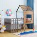 Stable Metal Bed Frame Twin size House-shaped Loft Bed with Roof, Window, Guardrail, Ladder