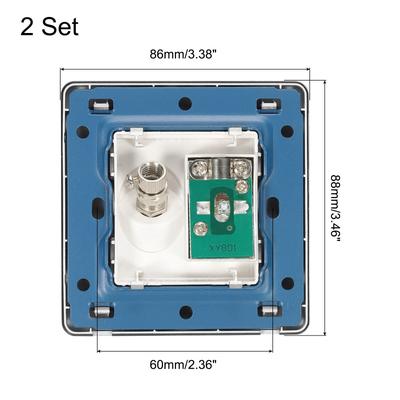 TV Aerial Socket Wall Plate Satellite Black PC 88x86mm for Coaxial Cable 2 Pcs