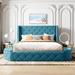 Queen Velvet Upholstered Storage Platform Bed with Wingback Headboard and 1 Big Drawer,2 Side Storage Stool, Blue