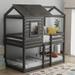 Twin Over Twin Sturdy Pine Frame Bunk Bed Wood Loft Bed with Roof, Window, Ladder, Full-length Guardrail