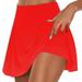 ZQGJB Tennis Skirts for Women Pleated High Waisted Golf Athletic Summer Mini Skorts with Shorts Pockets for Running Casual Solid Color Yoga Fake Two Piece Trouser Skirt Red S